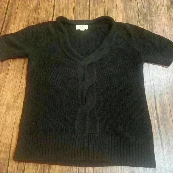 ANN TAYLOR LOFT Black V Neck Short Sleeve Knit Jumper Women's Size Small - Picture 1 of 4
